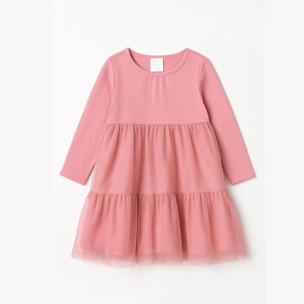 Hanna Andersson Pink Long Sleeve Glittery Tulle Midi Dress 4